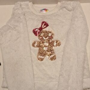 Amagical Gingerbread Sequence White Soft Furry Long Sleeved Top. GIRLS SIZE 8